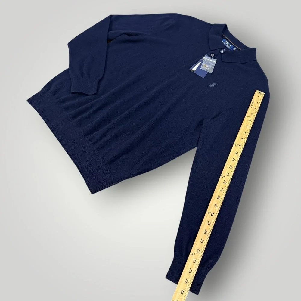 Polo Ralph Lauren Mens Navy Blue 100% Cashmere Polo Sweater Large NWT
